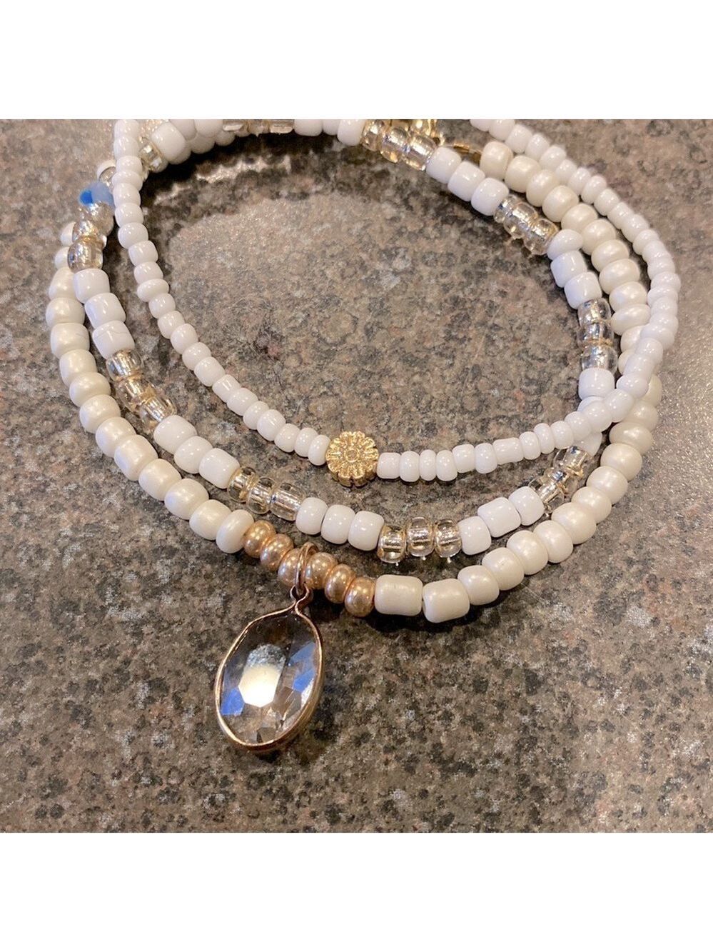 NEW 3 Handcrafted Beaded Stretchy Bracelets w/ accents.